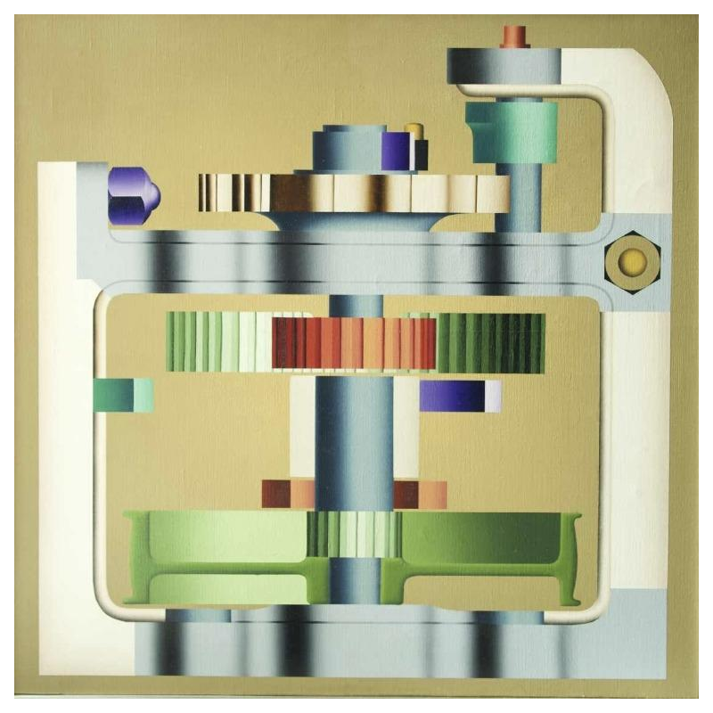 Roger Nellens - Huile sur toile "Le cyclope" tableau Machines imaginaires, 1977