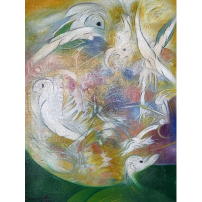 Urbain HERREGODTS (1935-1986) : « Poésie du vol » huile sur toile 71x54 cm