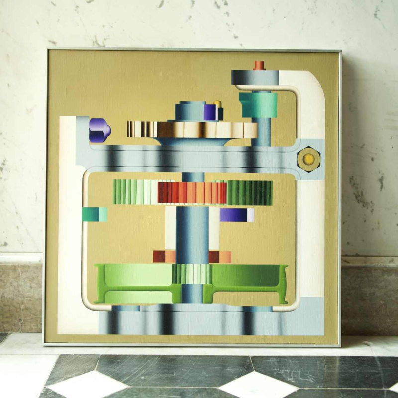 Roger Nellens - Huile sur toile "Le cyclope" tableau Machines imaginaires, 1977