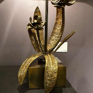 Maison Charles, pair of Hollywood Regency floral lamps in gilt bronze