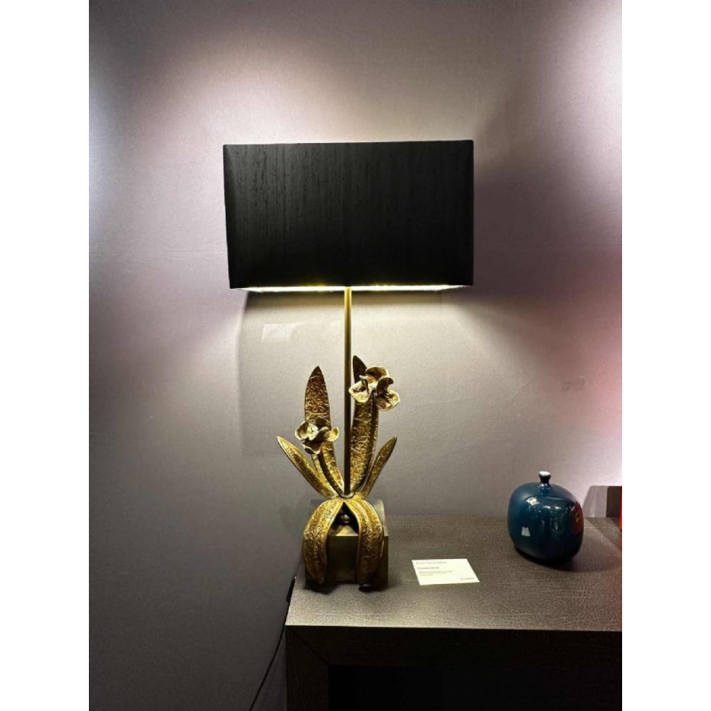 Maison Charles, pair of Hollywood Regency floral lamps in gilt bronze