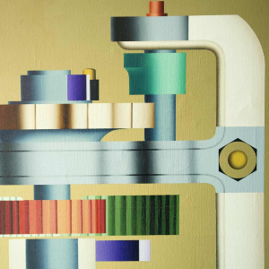 Roger Nellens - Huile sur toile "Le cyclope" tableau Machines imaginaires, 1977