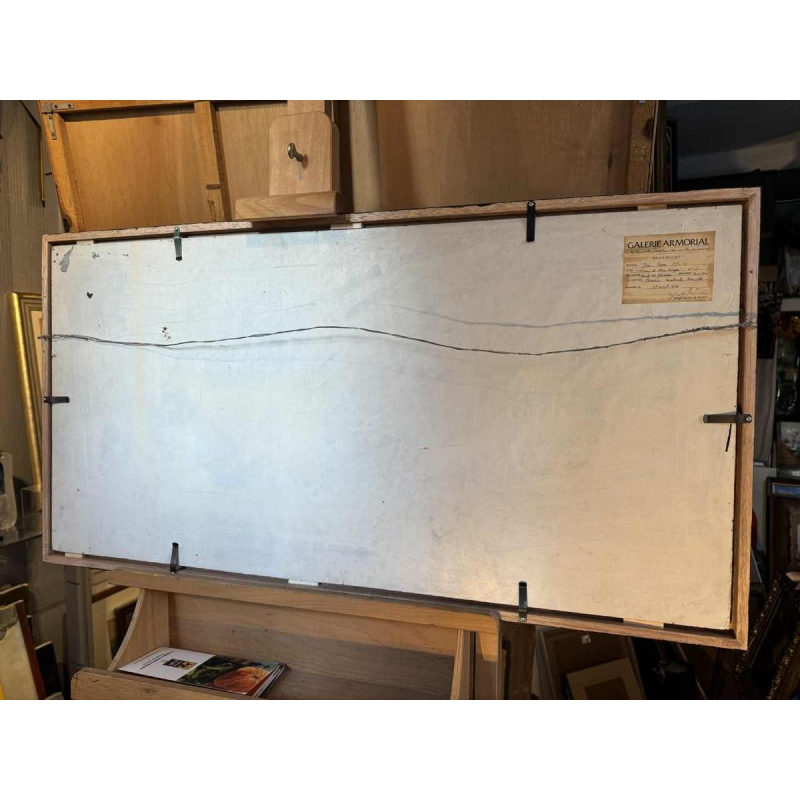 Jean -Pierre FELIX "L'homme et les 2 singes" (The man and the 2 monkeys) painting oil on panel