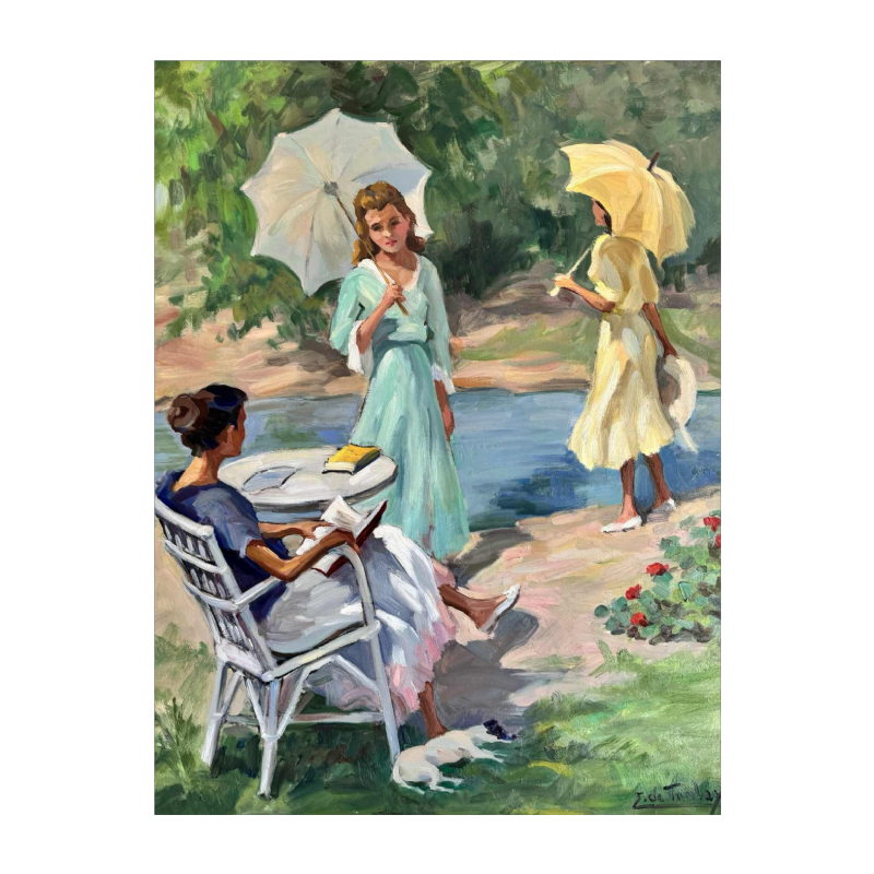 Réservé Ellen de TOMBAY (1918-1998): «Lecture interrompue» peinture huile