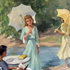 Réservé Ellen de TOMBAY (1918-1998): «Lecture interrompue» peinture huile
