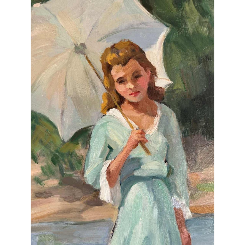 Ellen de TOMBAY (1918-1998): « Onderbroken lezen » schilderij olie op doek