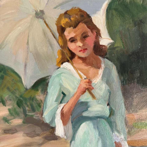 Ellen de TOMBAY (1918-1998): « Interrupted reading » painting oil on canvas