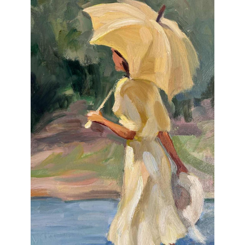 Ellen de TOMBAY (1918-1998): « Onderbroken lezen » schilderij olie op doek