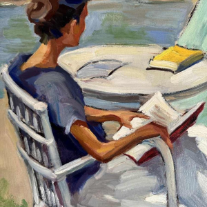 Réservé Ellen de TOMBAY (1918-1998): «Lecture interrompue» peinture huile