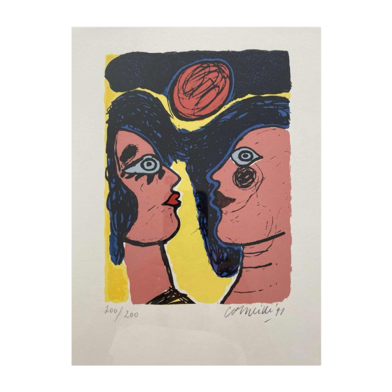 Corneille 'Face-à-face' lithogravure numérotée 200/200, datée 1991