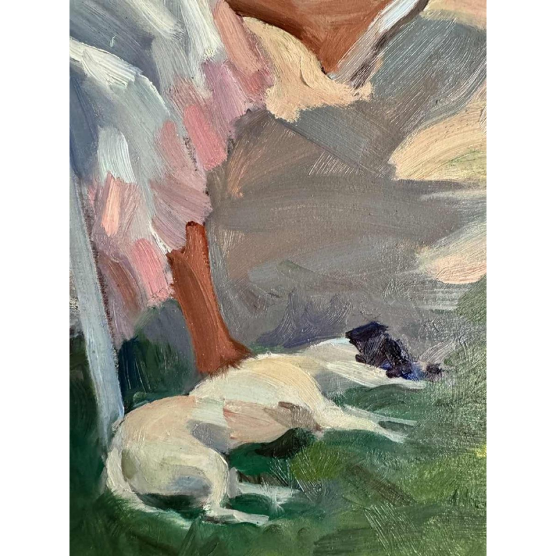 Ellen de TOMBAY (1918-1998): « Interrupted reading » painting oil on canvas