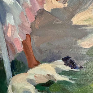 Ellen de TOMBAY (1918-1998): « Onderbroken lezen » schilderij olie op doek