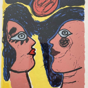 Corneille 'Face-à-face' lithogravure numérotée 200/200, datée 1991