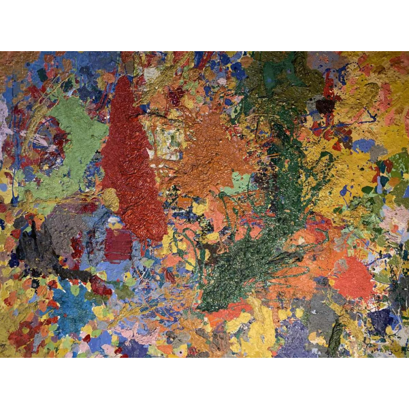 CECILE MIGUEL " Composition N°4 " Huile panneau, Tableau TACHISTE ABSTRAIT 1957