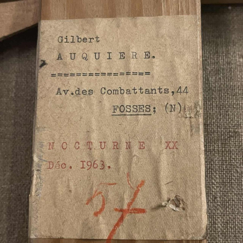 GILBERT AUQUIERE, Schilderij "Nocturne XX" Groot abstract olieverf op doek 1963