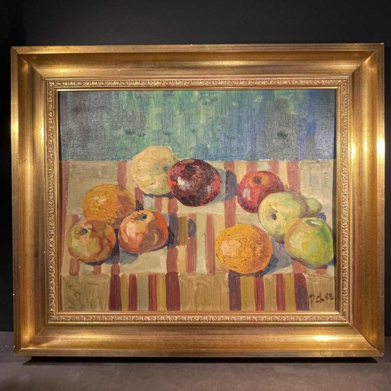 Prosper Chalon, Painting " Still Life with Fruits " Oil on Canvas 1952