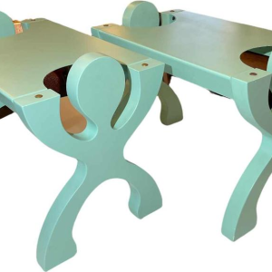 Paar Groene Nachtkastjes Krukjes Planken Tafle Memphis Antropomorfe Stijl 1980s