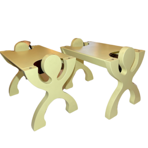 Paar Geel Nachtkastjes Krukjes Planken Tafle Memphis Antropomorfe Stijl 1980s