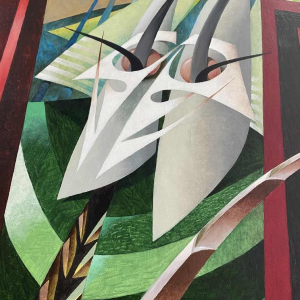 Jacques Zimmermann 'hij is geïnteresseerd' abstract schilderij, olieverf op doek 1980