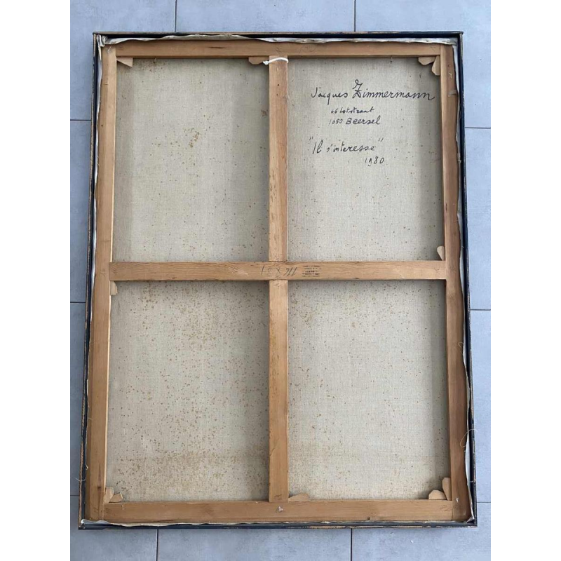 Jacques Zimmermann 'Il s'intéresse' tableau abstrait, huile sur toile 1980