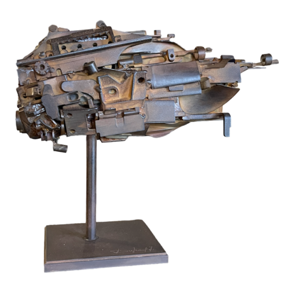 JACQUES DUFRANE " Schip Vis " Brutalistisch gemonteerde sculptuur, staal ca 2000