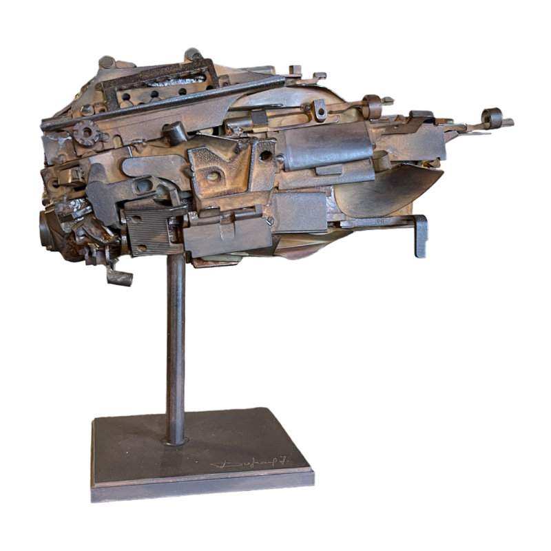 JACQUES DUFRANE " Schip Vis " Brutalistisch gemonteerde sculptuur, staal ca 2000