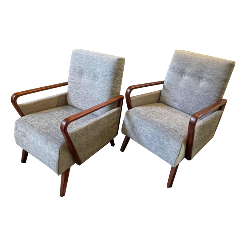 Paar volledig gerestaureerde vintage fauteuils, Tsjechisch Design ontwerp, 1950s