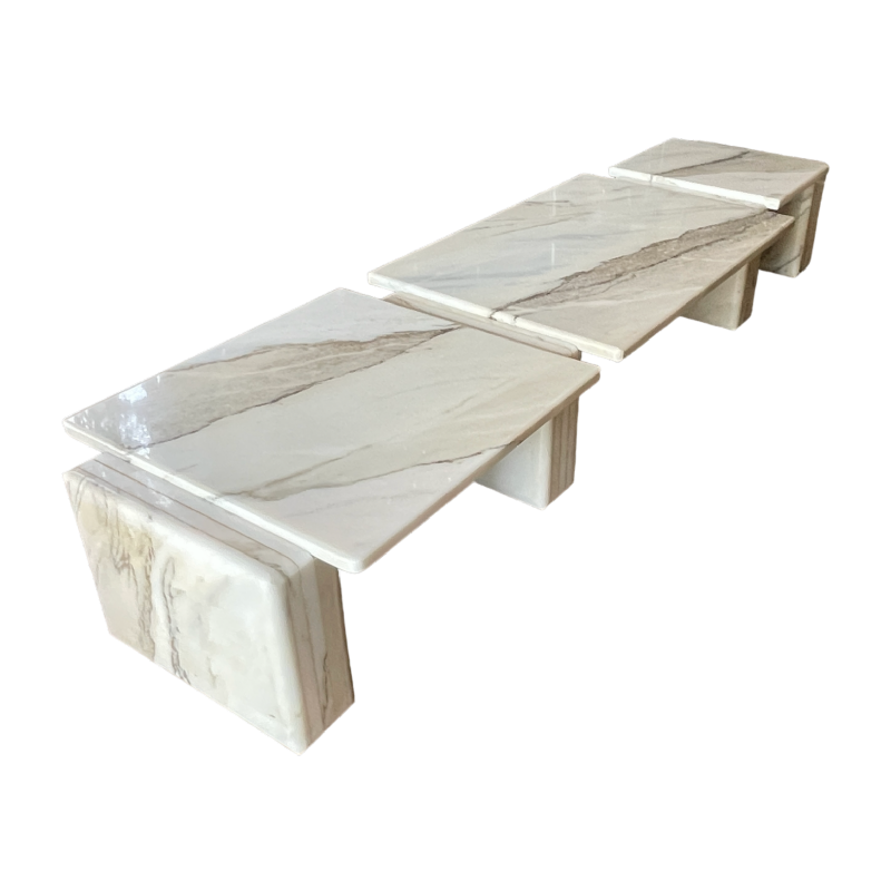 Table basse en Marbre de Carrare à 3 éléments modulables, Design italien ca 1970