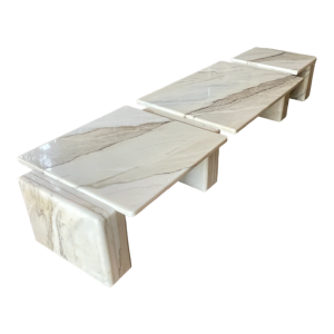 Carrara marble 3-piece coffee table, Italian design, ca 1970
