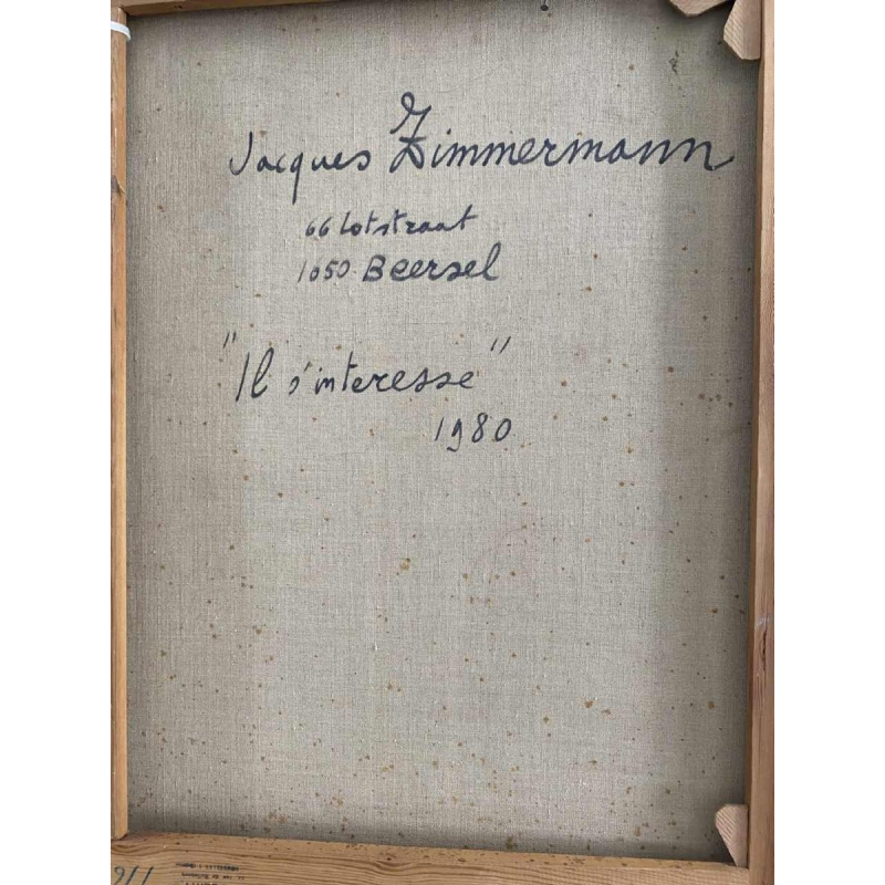 Jacques Zimmermann 'Il s'intéresse' tableau abstrait, huile sur toile 1980