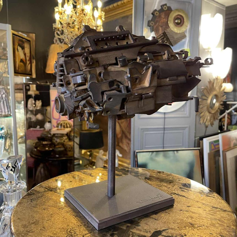 JACQUES DUFRANE, Vaisseau Poisson, Sculpture assemblée brutaliste, acier ca 2000