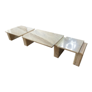 Carrara marble 3-piece coffee table, Italian design, ca 1970