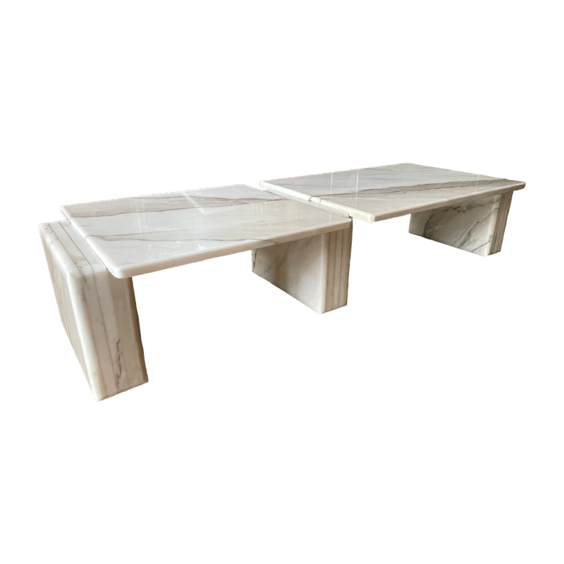 Carrara marmeren 3-delige salontafel, Italiaans ontwerp, ca 1970