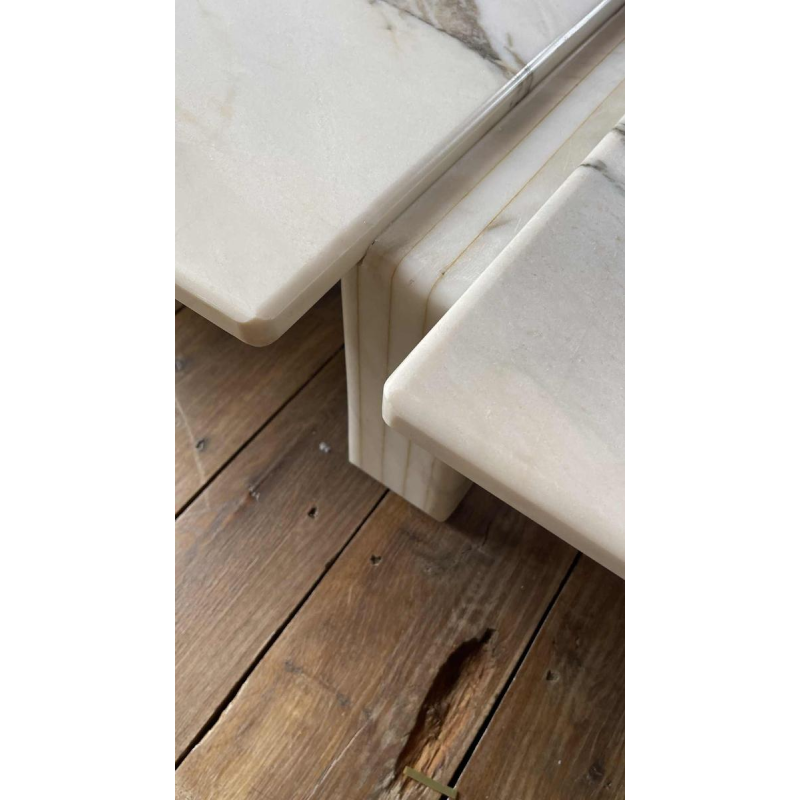 Table basse en Marbre de Carrare à 3 éléments modulables, Design italien ca 1970