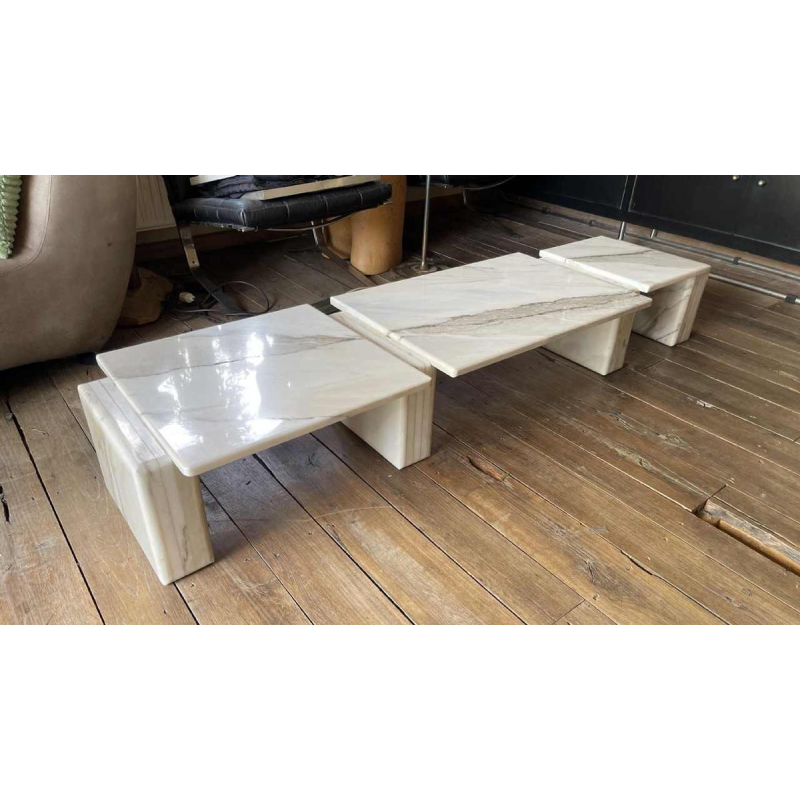Carrara marble 3-piece coffee table, Italian design, ca 1970