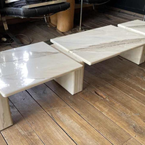 Carrara marble 3-piece coffee table, Italian design, ca 1970