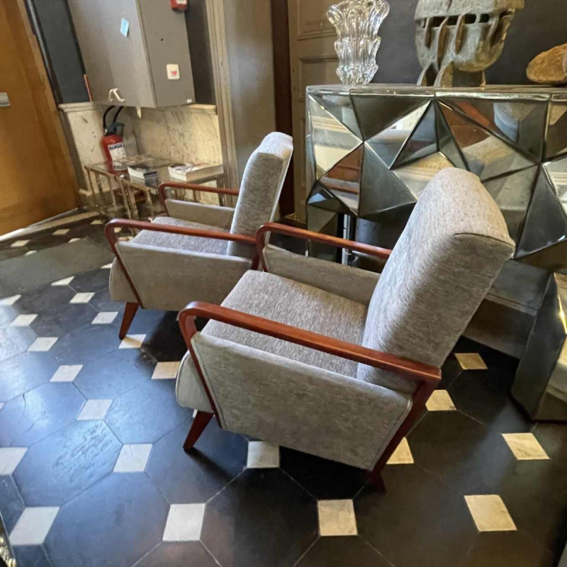 Paar volledig gerestaureerde vintage fauteuils, Tsjechisch Design ontwerp, 1950s