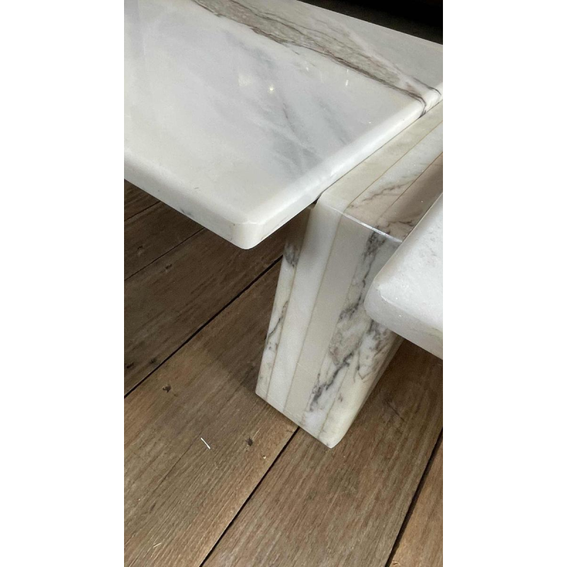 Carrara marble 3-piece coffee table, Italian design, ca 1970
