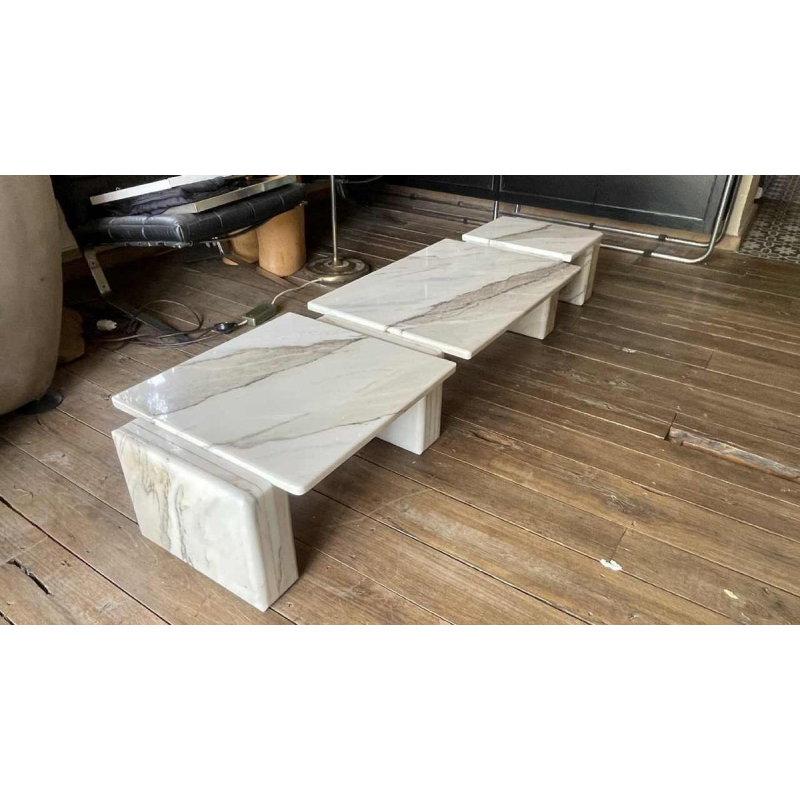 Table basse en Marbre de Carrare à 3 éléments modulables, Design italien ca 1970