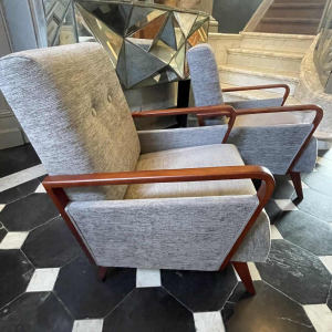 Paar volledig gerestaureerde vintage fauteuils, Tsjechisch Design ontwerp, 1950s