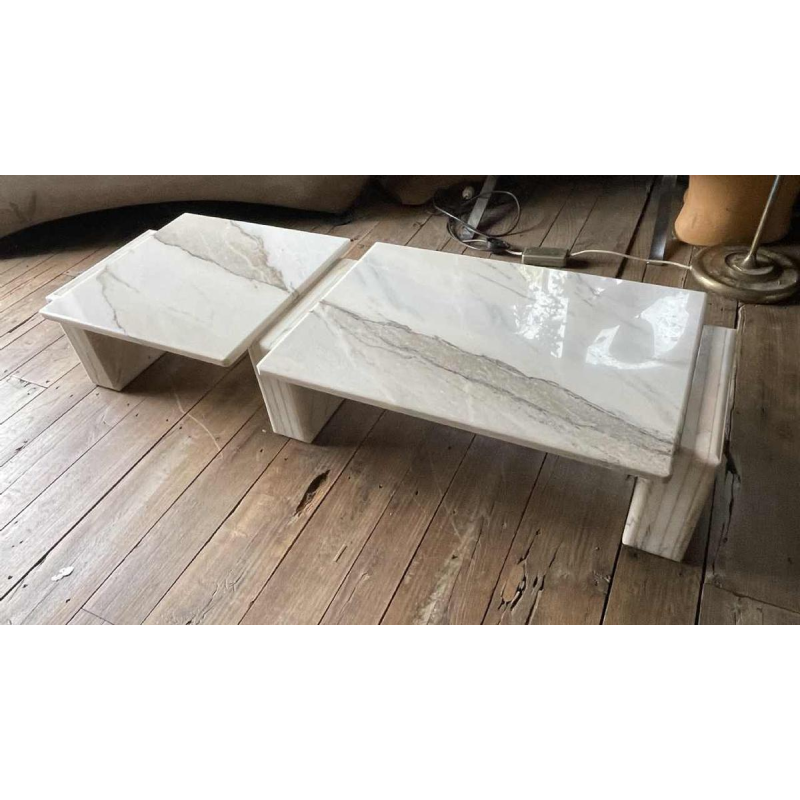 Table basse en Marbre de Carrare à 3 éléments modulables, Design italien ca 1970