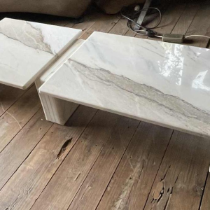 Carrara marble 3-piece coffee table, Italian design, ca 1970