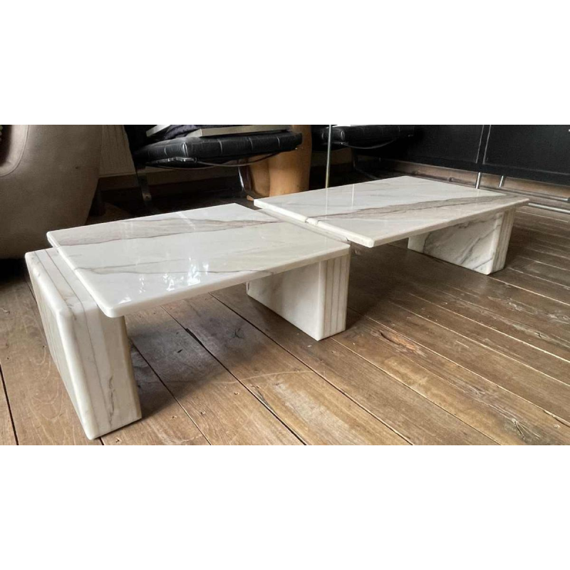 Carrara marble 3-piece coffee table, Italian design, ca 1970