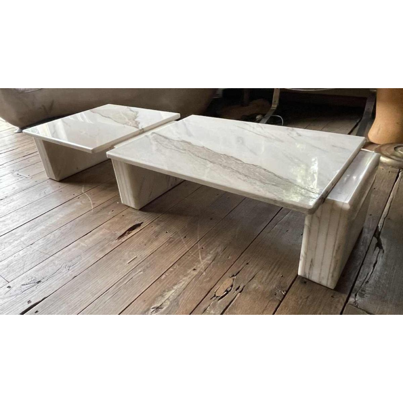 Carrara marmeren 3-delige salontafel, Italiaans ontwerp, ca 1970