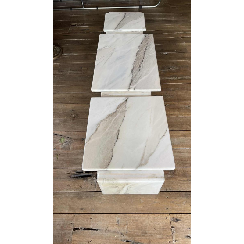 Carrara marmeren 3-delige salontafel, Italiaans ontwerp, ca 1970