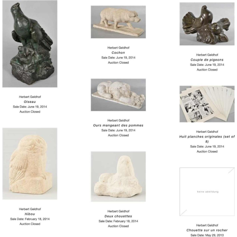 HERBERT GELDHOF "Uilen" dier sculptuur in "direct geslepen" steen, jaren 1960