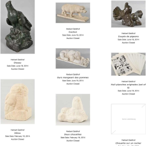 HERBERT GELDHOF "Uilen" dier sculptuur in "direct geslepen" steen, jaren 1960