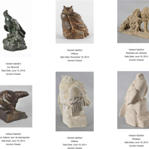 HERBERT GELDHOF "Uilen" dier sculptuur in "direct geslepen" steen, jaren 1960