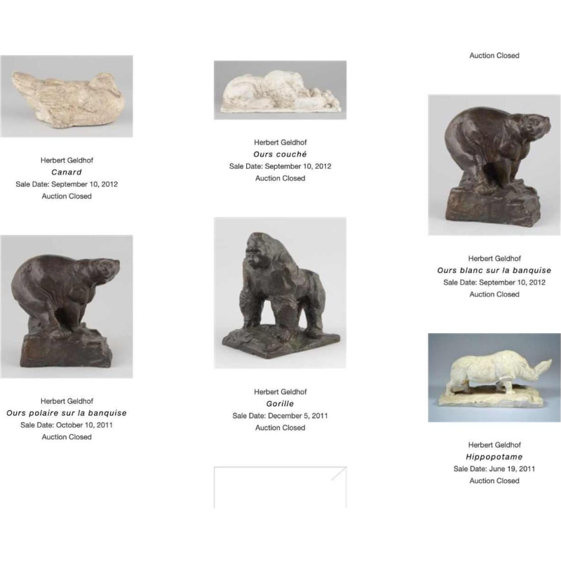 HERBERT GELDHOF "Uilen" dier sculptuur in "direct geslepen" steen, jaren 1960