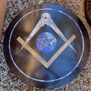 Large table top freemason, lapis-lazuli marble inlay, ca 1960